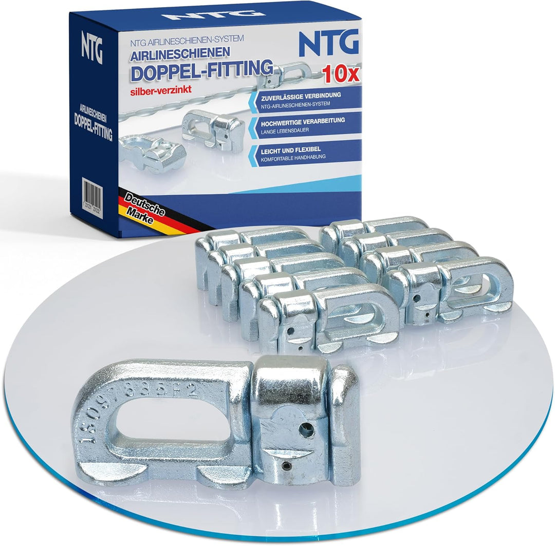 NTG 10 Stück | Doppel Fitting für Airlineschiene | verzinkt | Double Stud | ohne Ring| Zurrschiene |