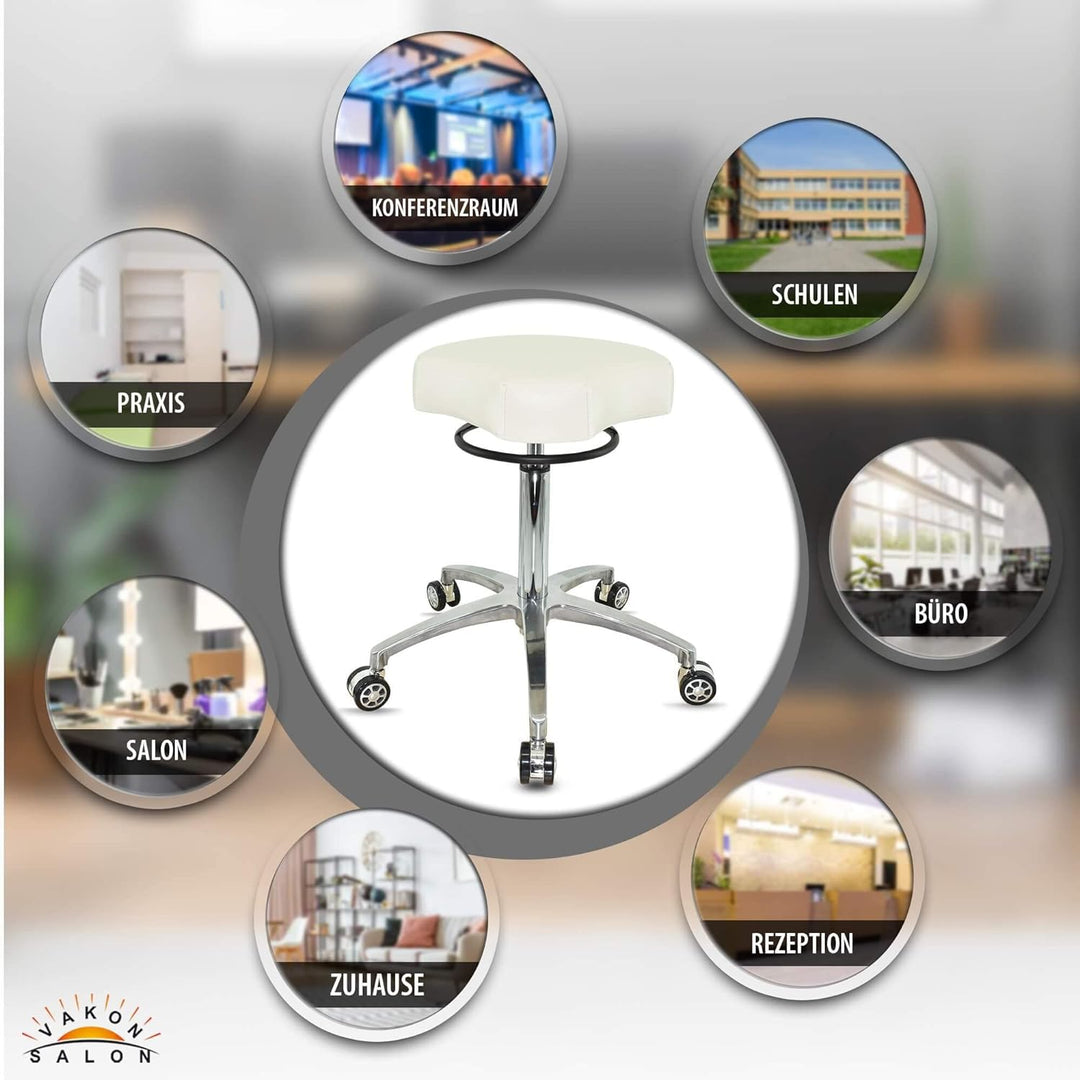 VAKON SALON - Design ergonomischer Rollhocker auf hochwertigen Rollen weiss - Höhenverstellbarer von