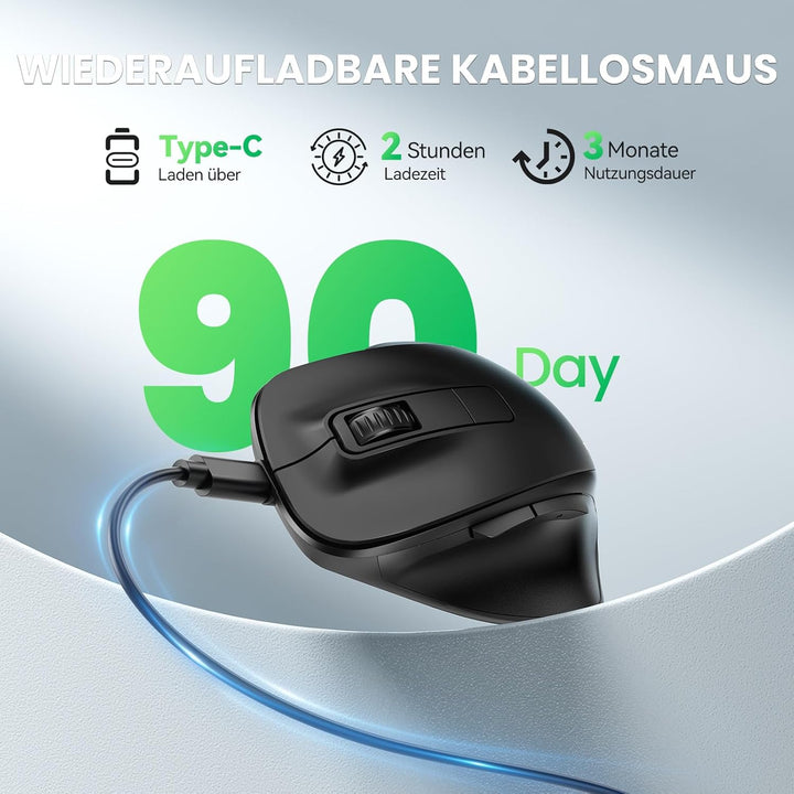 TECKNET Maus Kabellos, Bluetooth Maus Aufladbar mit 3 Gerät (2*Bluetooth+USB), 4800DPI, 6 Tasten, Si