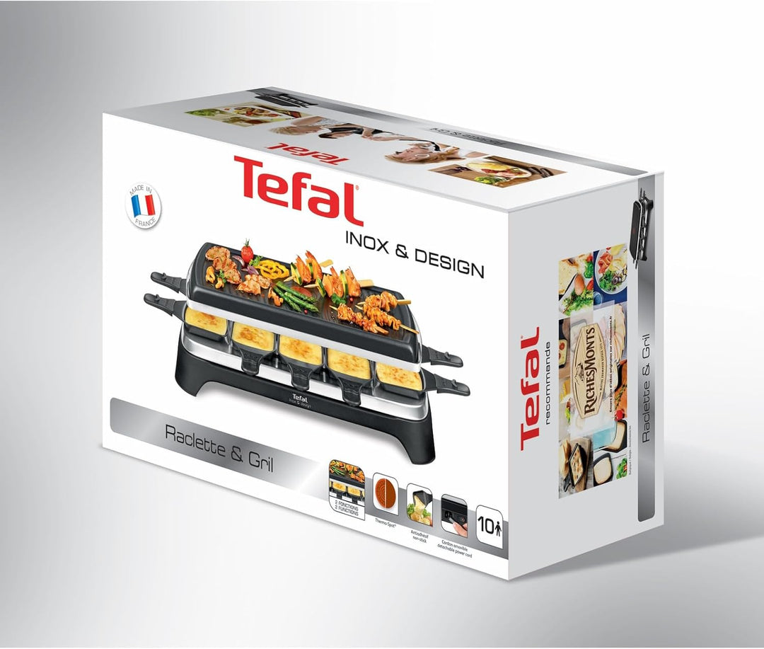 Tefal Raclette Ambiance RE4588 | für 10 Personen | inklusive Tischgrill-Funktion | Grillplatte antih