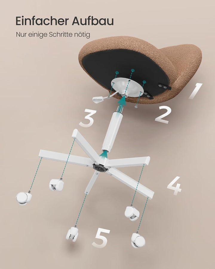 SONGMICS Homeoffice-Stuhl, Schminkstuhl aus Teddyfleece, Schreibtischstuhl, Schaumstoffpolsterung, h