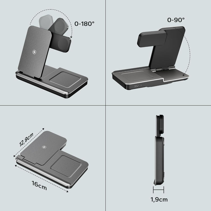 3 In 1 Ladestation für Apple Watch und iPhone, Faltbar 15W Schnelles Apple Ladestation Ladegerät für