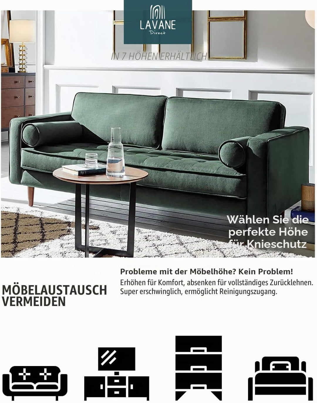 La Vane 4 Stück Möbelfüsse aus Massivholz - 15cm Höhe, Walnuss, Konisch mit M8 Gewindebolzen & Monta