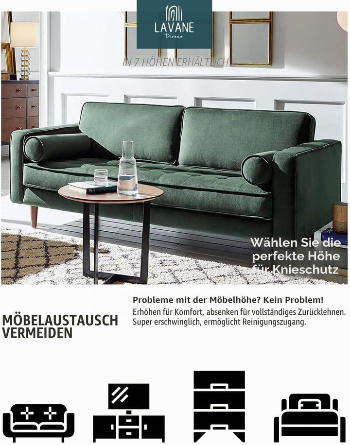 La Vane 4 Stück Möbelfüsse aus Massivholz - 15cm Höhe, Walnuss, Konisch mit M8 Gewindebolzen & Monta