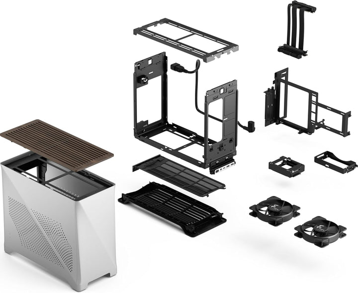 Fractal Design Era 2 ITX PC Case in Silver - Sleek Anodized Aluminum, Solid Walnut Top, Supports 3-S