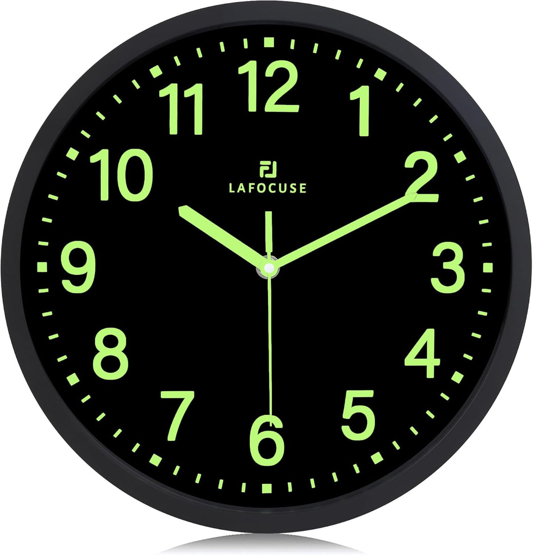 Lafocuse 30cm Leuchtend Wanduhr Schwarz Ohne TickgeräUsche Lautlos, Nachtlicht Wanduhren Modern Einf