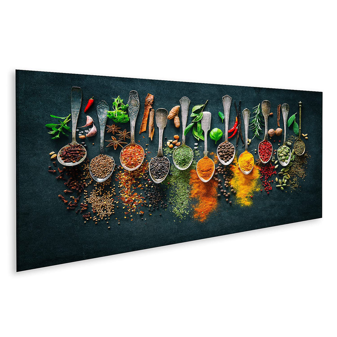 islandburner Bild auf Leinwand Bunte Verschiedene Kräuter Gewürze Kochen Dunkler Hintergrund Bilder