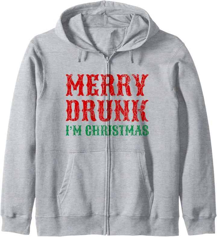 Merry Drunk I'm Christmas Lustige Xmas Santa Rentier Grafik Kapuzenjacke