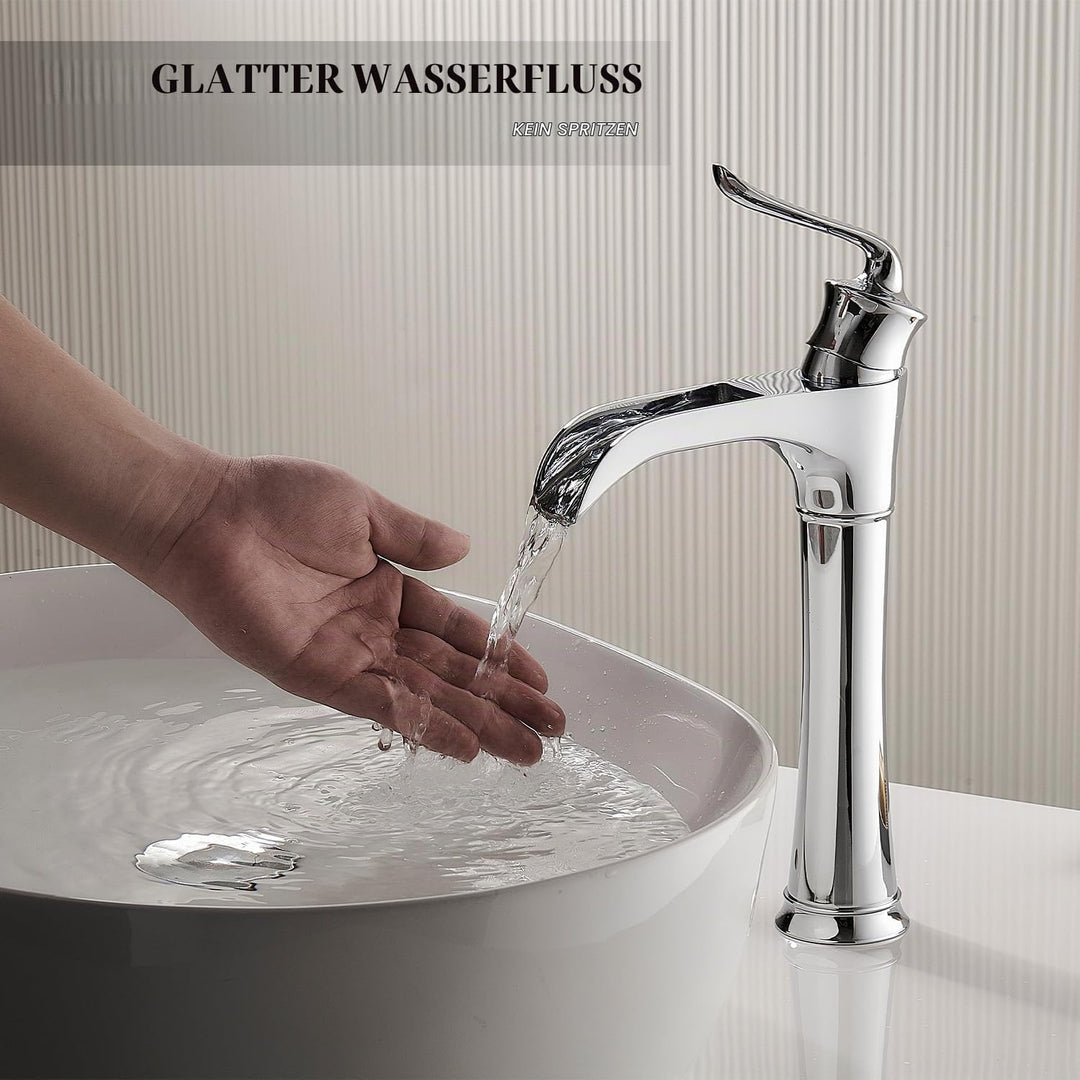 Wasserfall Hochwaschtischhahn CW59 Messing Chrom Badezimmer Einhandmischer, Chrom
