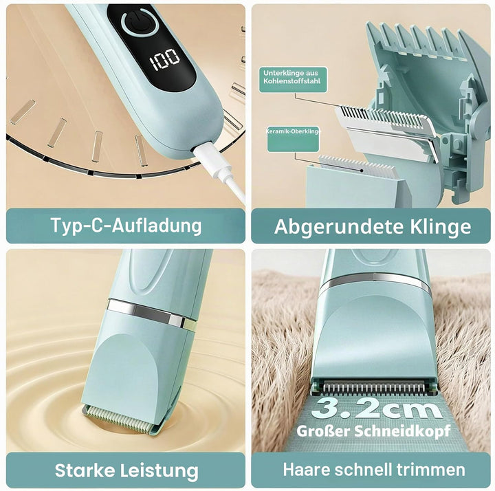Colexy 4 in 1 Hundeschermaschine Set, Leise Pfotentrimmer für Hunde mit 4 Schneidköpfen, Kabellos Sc