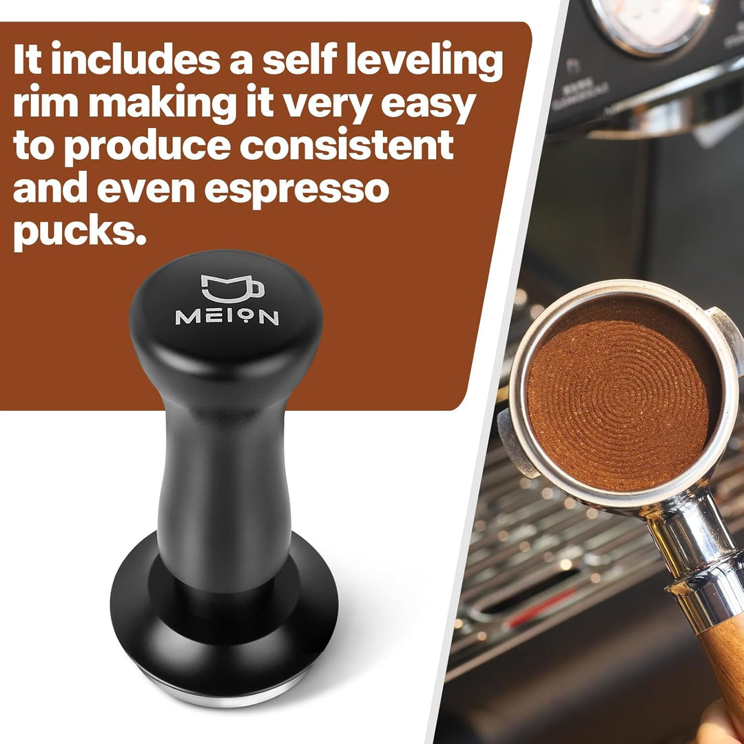 MEION Espresso Tamper 58,5mm, Kaffee Tamper, auf 30 lbs Anpressdruck kalibiriert, Dual Federbelastet