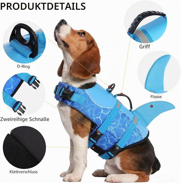 CITÉTOILE Schwimmweste Hunde Hai, Leicht und Sicher für Wassersport, hundeschwimmweste mit Griff und