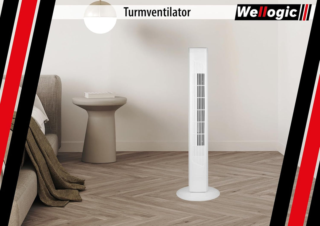 Turmventilator 91 cm sehr leise – Standventilator mit Fernbedienung, 7,5h Timer, 3 Geschwindigkeitss