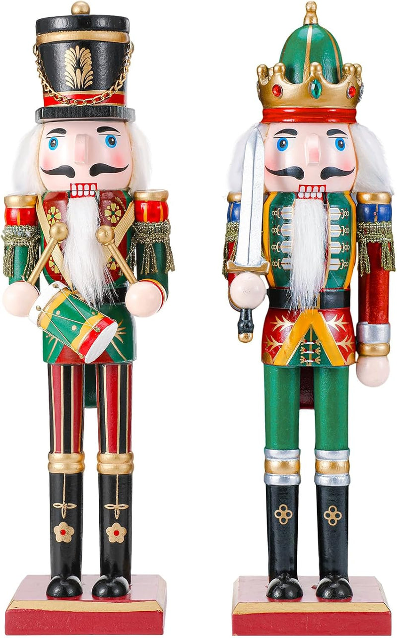 Auniq 2 Stück Nussknacker Figur, 30cm Zauberhafter Nussknacker Soldat klassisch Holz Traditionelle W