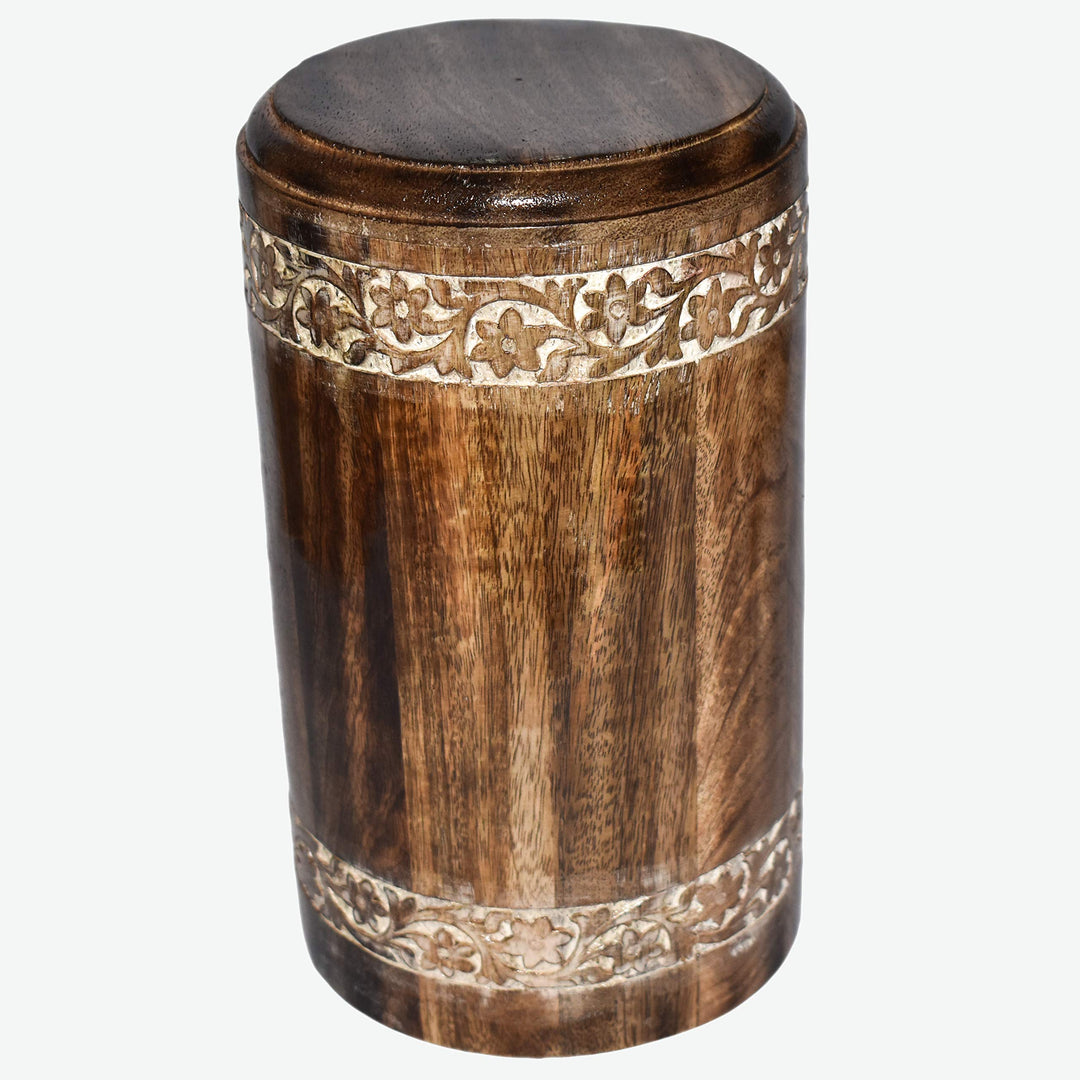 Runde Holzurne mit Gravur für menschliche Asche, für Erwachsene – Holzbox aus Rosenholz für Asche –