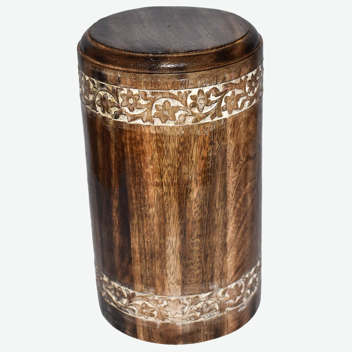 Runde Holzurne mit Gravur für menschliche Asche, für Erwachsene – Holzbox aus Rosenholz für Asche –