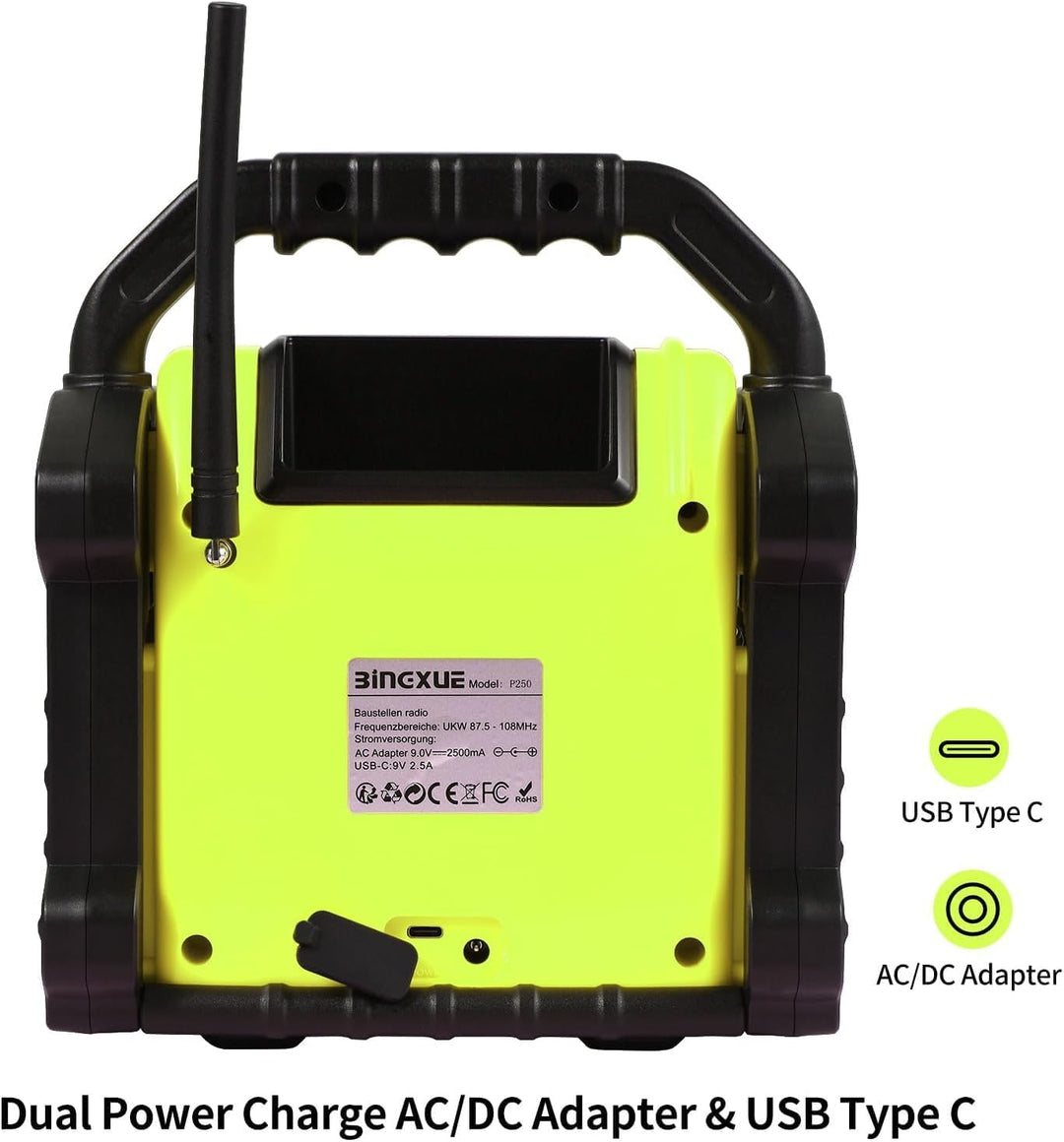 Bingxue FM-Radio-Empfänger, USB-Bluetooth-Lautsprecher mit Uhr-Alarm/LED-Lichtern, tragbar, Antikoll