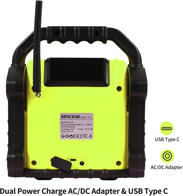 Bingxue FM-Radio-Empfänger, USB-Bluetooth-Lautsprecher mit Uhr-Alarm/LED-Lichtern, tragbar, Antikoll