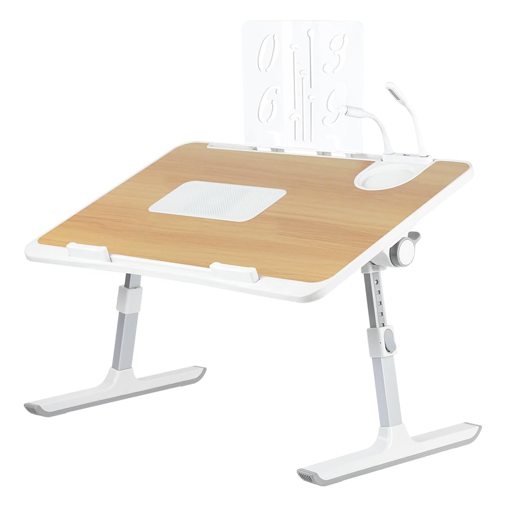 OHMG Laptop-Bett, höhenverstellbar und Winkel, faltbar, neigbar, mit Kühler/USB-Ports/Schublade, für