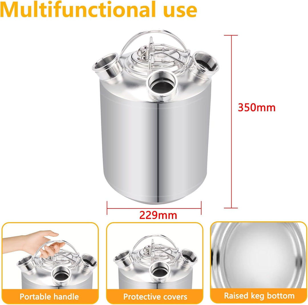 10L Bier Reinigungsfass Edelstahl, 3 Kopf ReinigungsbehäLter mit Deckel und Keg-Spiessen A,A,S, Bier