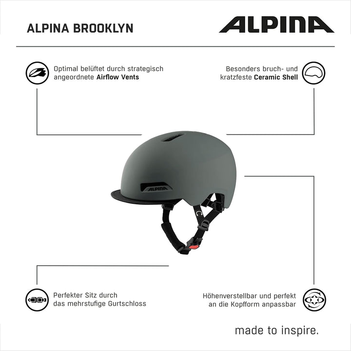 ALPINA BROOKLYN - Beleuchteter, Robuster und Komfortabler Urban Fahrradhelm Mit LED-Licht Für Erwach