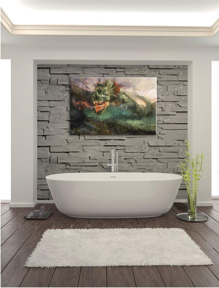 Pixxprint Drache kämpft gegen Krieger als Leinwandbild/Grösse: 100x70 cm/Wandbild/Kunstdruck/fertig