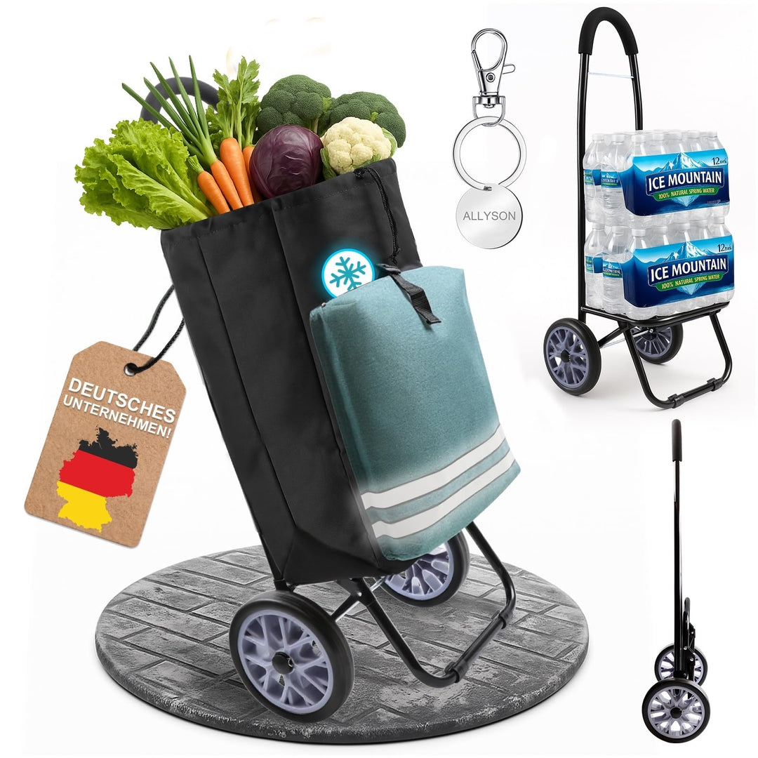 Allyson® Einkaufstrolley klappbar mit Reflektoren & Kühltasche, Einkaufswagen 45L Kapazität, Wetterf