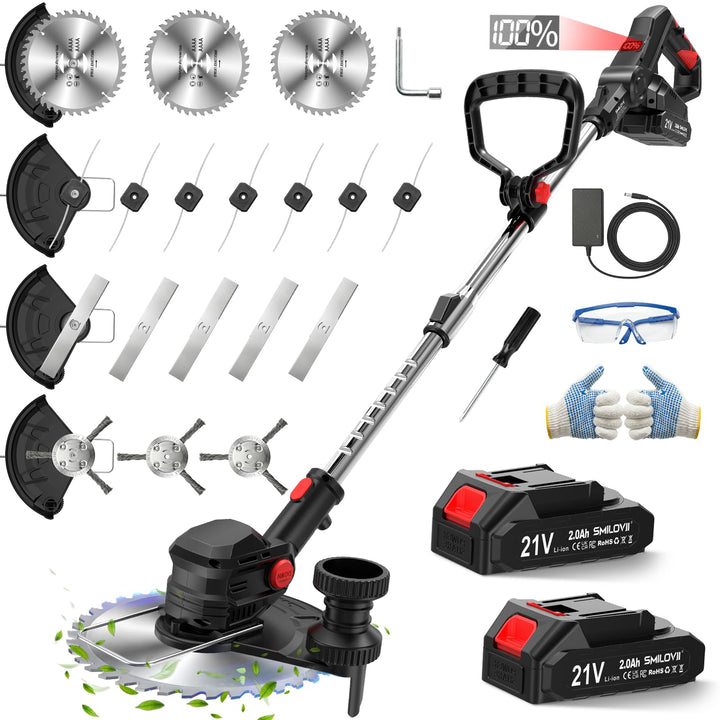 Rasentrimmer mit Akku 21V, 4-in-1 Freischneider & Motorsense 24000 RPM, Rasenkantenschneider inkl. 2