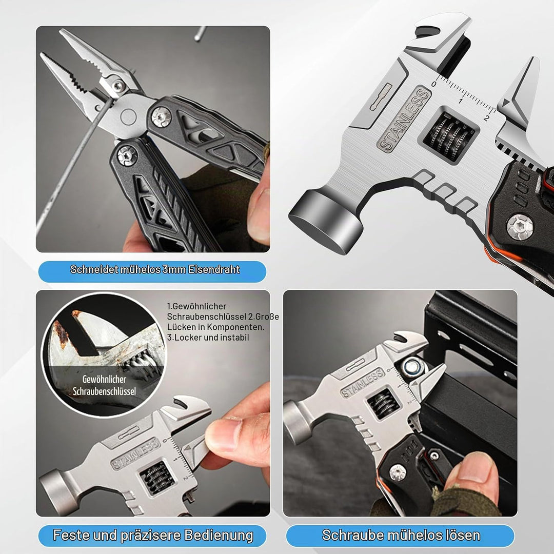 18 in 1 Multitool-Hammer – Kohlenstoffstahl Tragbares Multi-Tool für Camping, Wandern, Notfall, Über