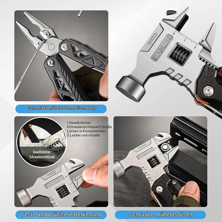 18 in 1 Multitool-Hammer – Kohlenstoffstahl Tragbares Multi-Tool für Camping, Wandern, Notfall, Über