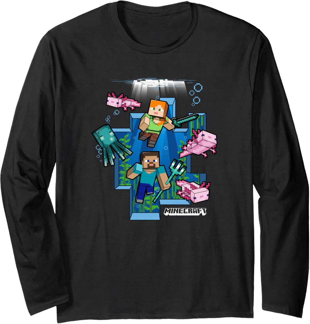 Minecraft Alex And Steve Under Water World Langarmshirt