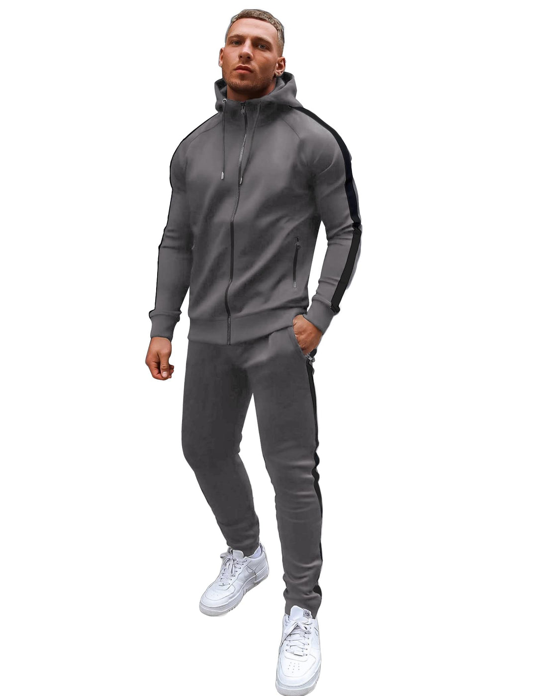 COOFANDY Trainingsanzug Herren Jogginganzug Tracksuit Sportanzug Jogginghose mit Hoodie Kapuze Set L
