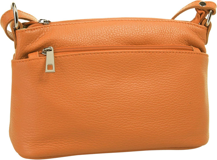 Umhängetasche Echt Leder Damen Made in Italy, Crossbody Bag, Messenger Bag mit Reissverschluss, Schu