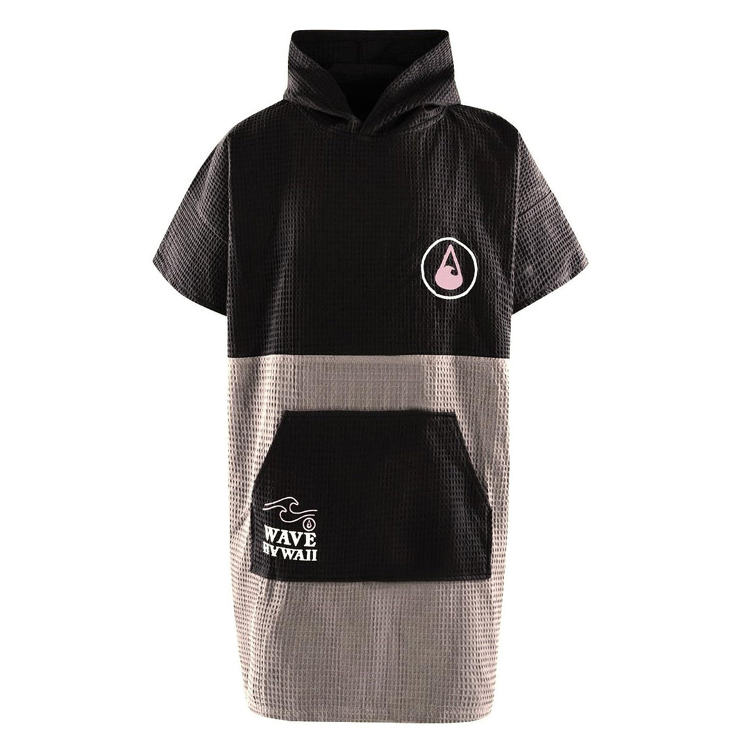WAVE HAWAII EL Yaque Surfponcho Grau-Schwarz für Körpergrössen von 160-190 cm, Sommer Poncho 100% ÖK