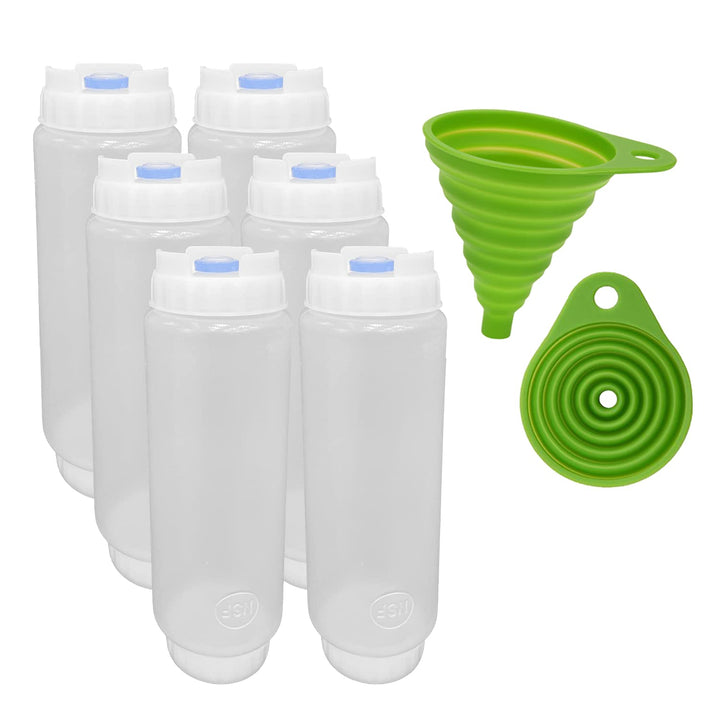 FIFO Quetschflasche nachfüllbar (6 Pack) Blauer Spender für dicke Gewürze, Zahnsteinsossen, Rellish