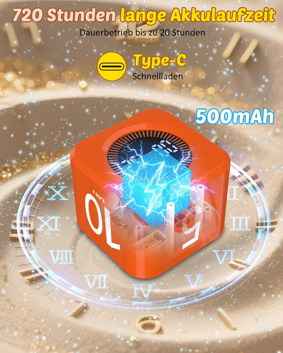 Pomodoro Timer Cube, Visueller Würfel-Timer für Kinder, Digitale LED Drehbarer Timer mit 5/10/25/50