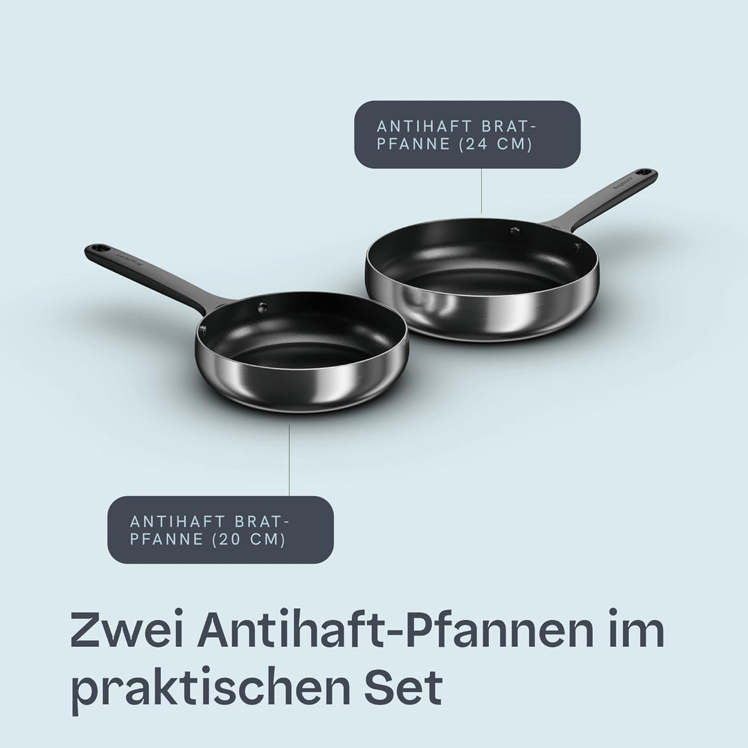 BergHOFF Home Pfannenset - 2-tlg. - Antihaft-Pfanne ohne pfas – beschichtete Pfannen – Edelstahlpfan