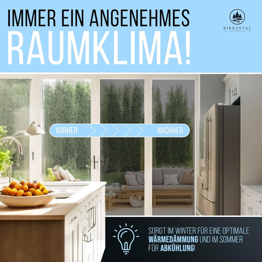 Birkental Sonnenschutzfolie Fenster innen oder aussen - UV Schutz Spiegelfolie - Hitzefolie - Fenste