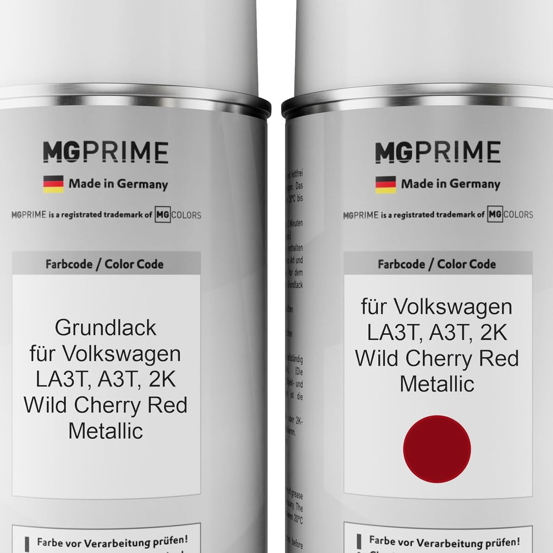 MG PRIME Autolack Sprühdosen Set für Volkswagen VW LA3T / A3T / 2K Wild Cherry Red Metallic Grundlac