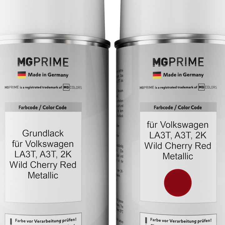 MG PRIME Autolack Sprühdosen Set für Volkswagen VW LA3T / A3T / 2K Wild Cherry Red Metallic Grundlac