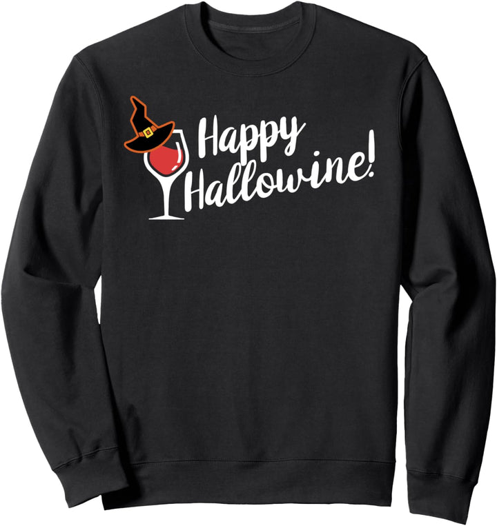 Happy Hallo-Wine! Funny Halloween Cute Drinking Graphic Sweatshirt