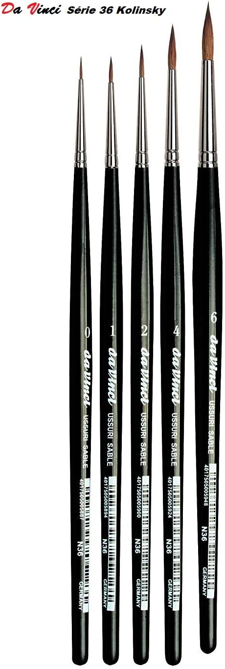 Da Vinci Série 36 Kolinsky Rotmarder Künstlerpinselset-Pinsel-5er Set Grösse 0, 1, 2, 4, 6