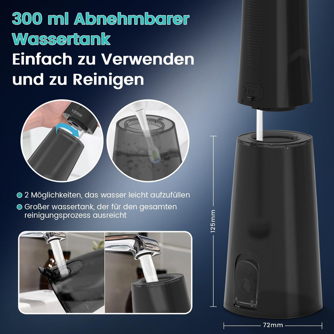 Munddusche Kabellos Elektrischer Zahnreiniger, Vimmk Zahndusche Water Flosser 5 Modi & 8 Düsen USB-C