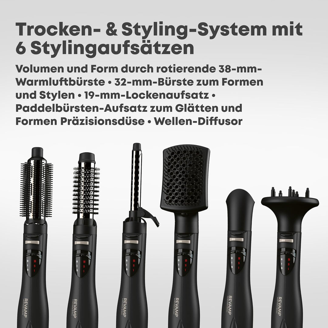 Revamp Progloss Airstyle 6-in-1-Heiss-Multi-Styler-Air-Bürste, Schwarz Airstyle + 6 Attachments, Air