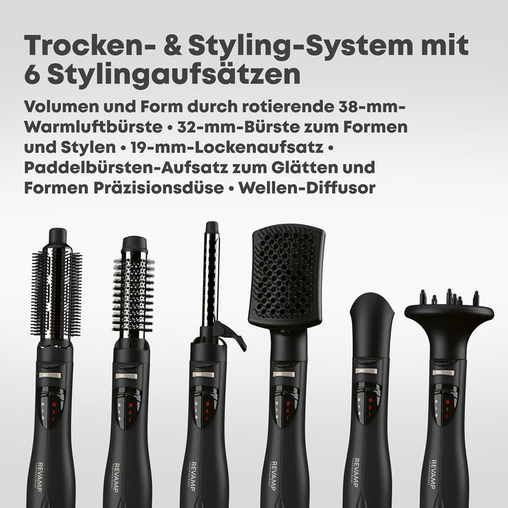 Revamp Progloss Airstyle 6-in-1-Heiss-Multi-Styler-Air-Bürste, Schwarz Airstyle + 6 Attachments, Air