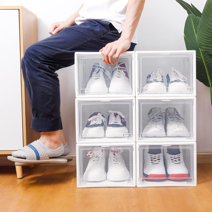 Yorbay Schuhbox, 3er Set, stapelbarer Schuhorganizer, Kunststoffbox mit durchsichtiger Tür, Mehrweg