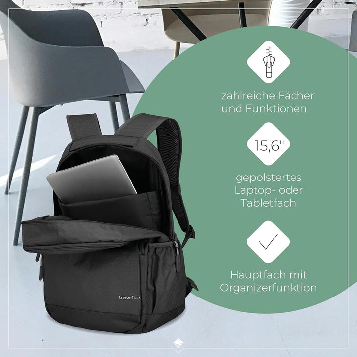 Travelite Handgepäck Rucksack mit gepoltertem Laptopfach, Laptop Rucksack 15,6 Zoll, KICK OFF, Tages