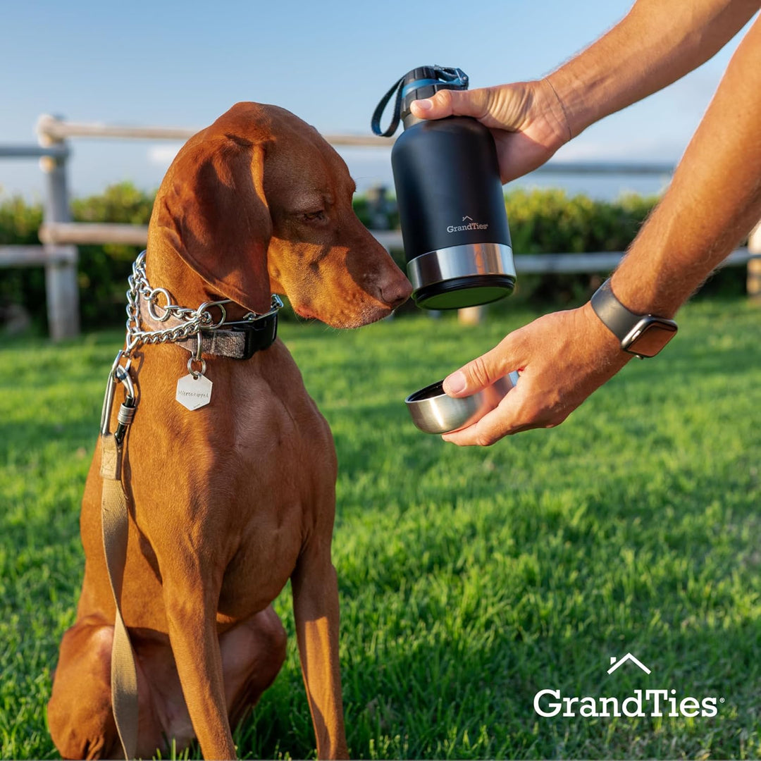 GrandTies Isolierte tragbare Hundewasserflasche mit 2 abnehmbaren Hundenapfspender, auslaufsicherer