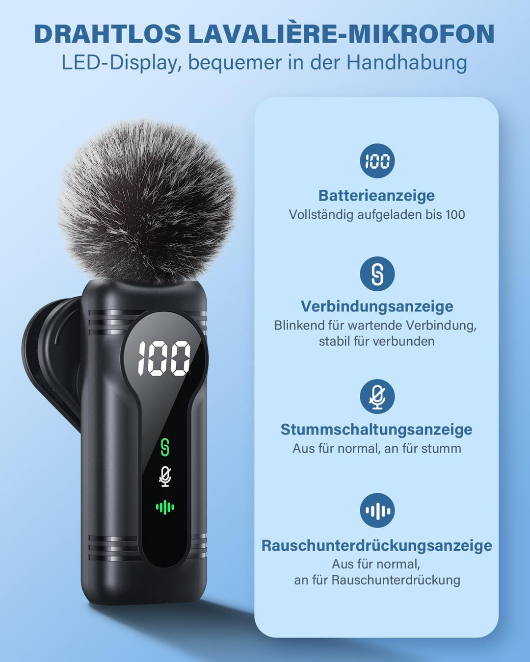 Newmight Kabelloses Lavalier-Mikrofon Dual Set - Plug & Play Clip-on Mic mit Auto Pairing, Magnetisc
