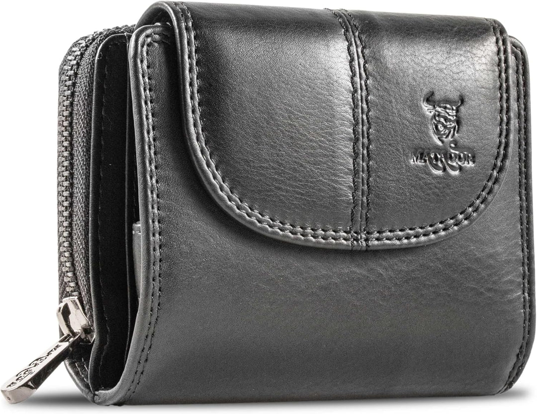 MATADOR Echt Leder Damen Geldbörse TüV Geprüfter RFID/NFC Schutz Brieftasche Frauen Kompakt Grösse P